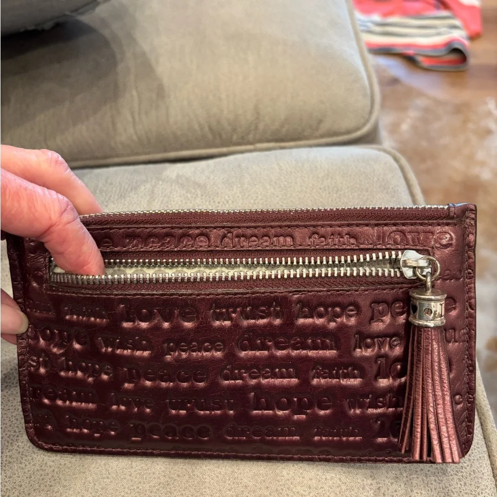 Brighton Embossed Burgundy Wallet with Tassel - Picture 3 of 6